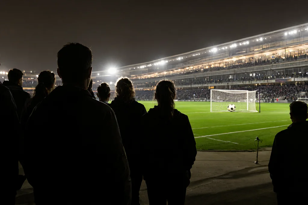 Empty Premier League stadium seats photographed from the touchline before kick-off